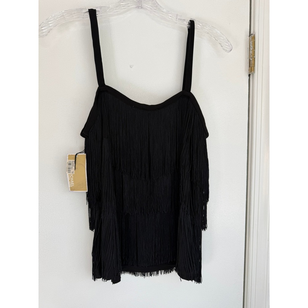 Michael Kors Black Tiered Fringe Camisole Top MH05A54A22 Womens Medium NWT - Picture 4 of 11